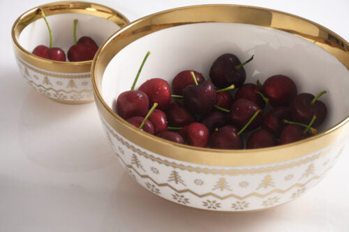 White with Gold Holiday Trim Medium Bowl