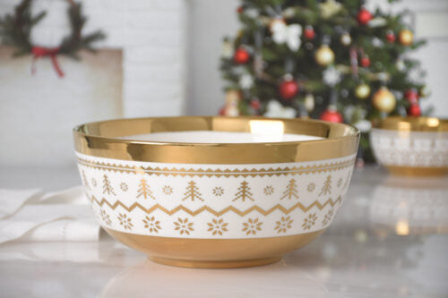 White with Gold Holiday Trim Medium Bowl