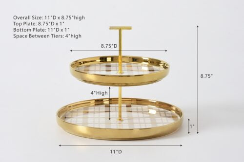 White with Gold Trim and Gold Pattern 2-Tier Stand