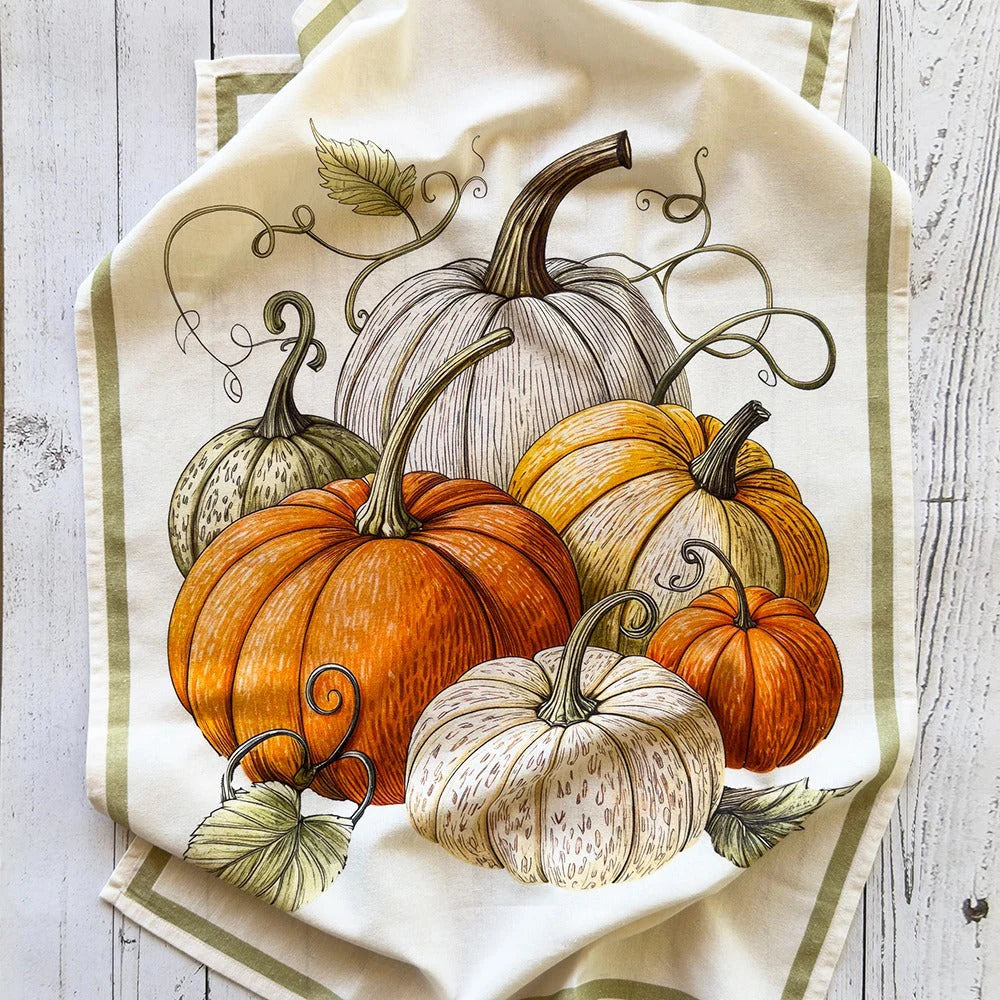 Pumpkin Patch Floursack Towel w/ Sage Border