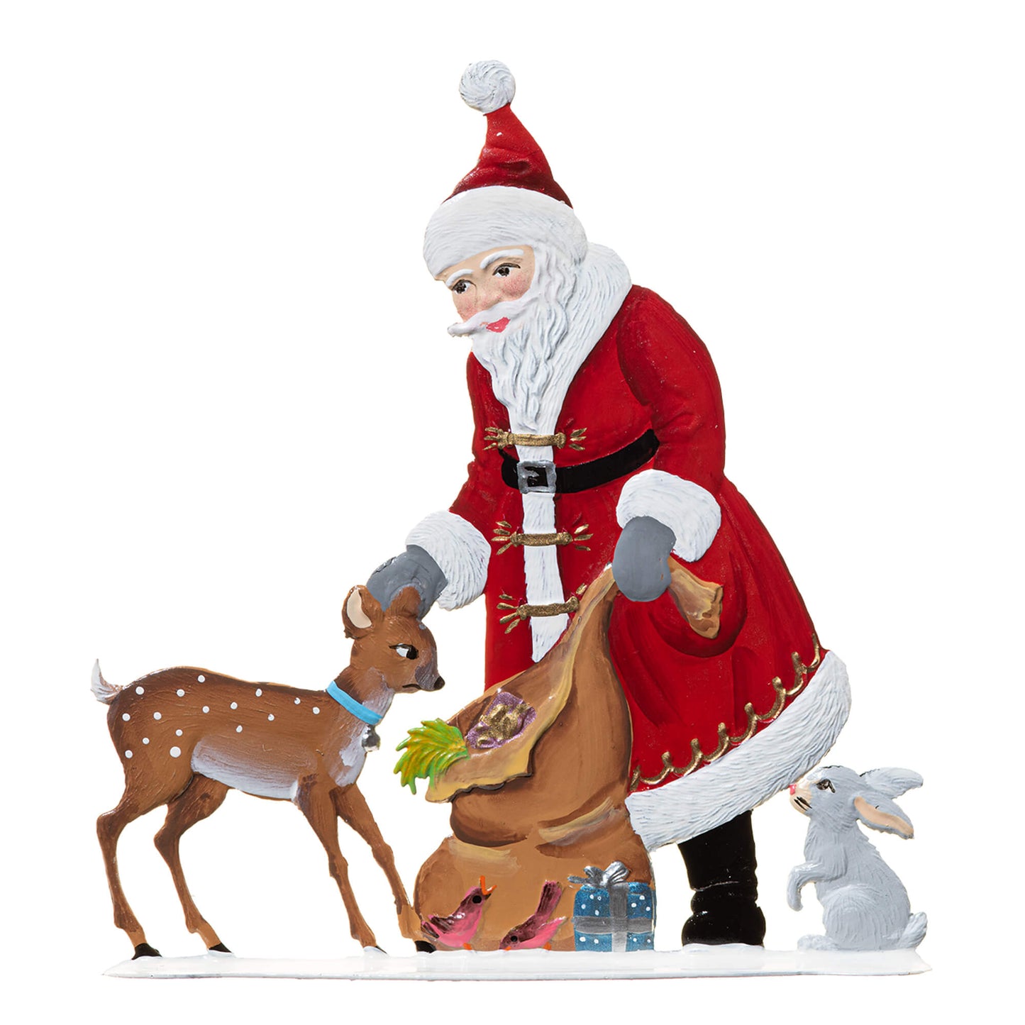 Santa With Bambi Painted Pewter