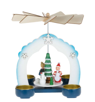 8" Tea Light Christmas Pyramid - Santa & Snowman