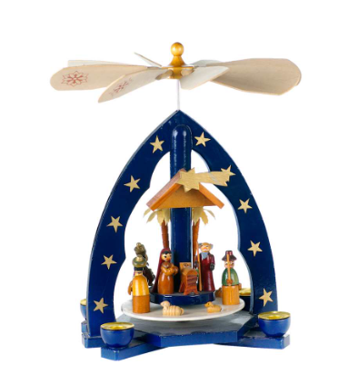 11" Blue Nativity Christmas Pyramid