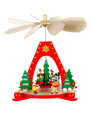 11" Red Christmas Pyramid with Playing Children