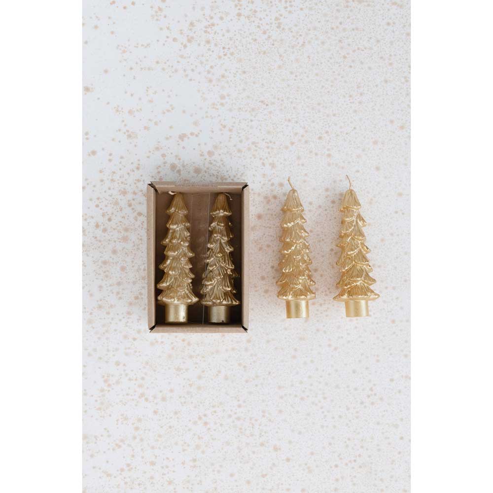 Evergreen tapered candle 5” gold