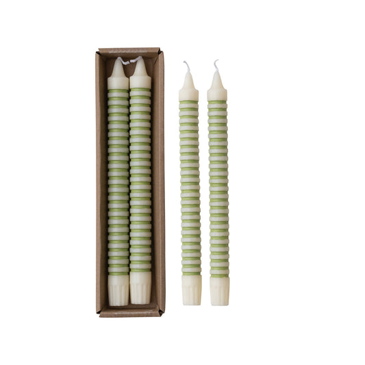 Sage Striped Taper Candles 10"
