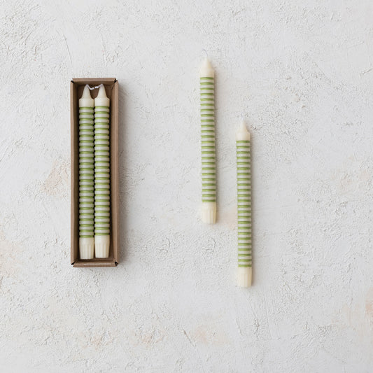 Sage Striped Taper Candles 10"