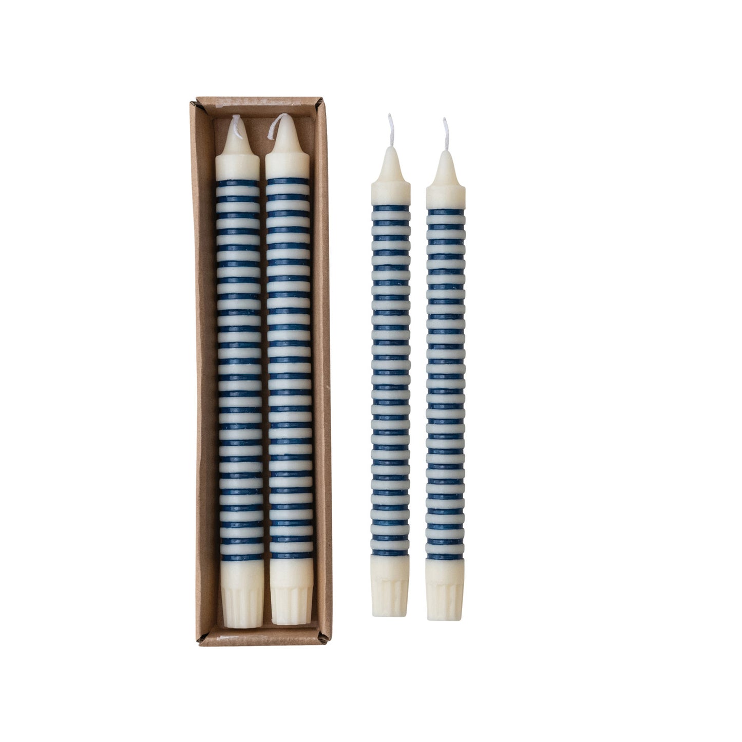 Blue Striped Taper Candles 10"
