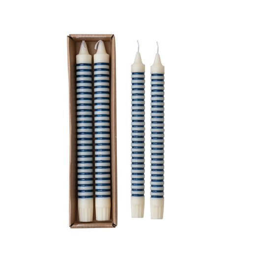 Blue Striped Taper Candles 10"