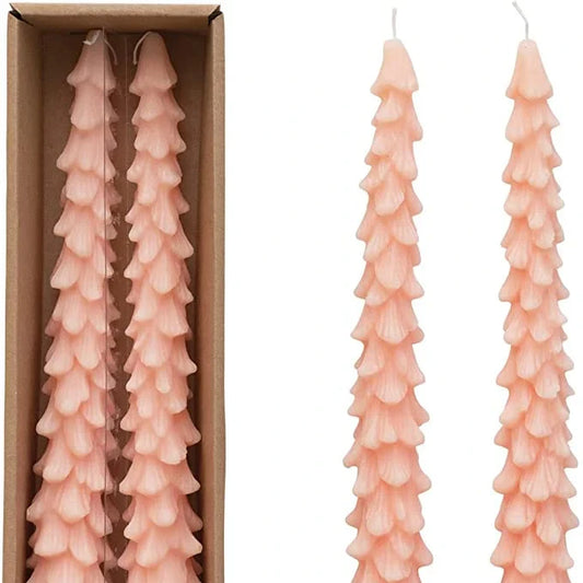 Unscented Tree Shaped Taper Candle Set of 2 10" Pink