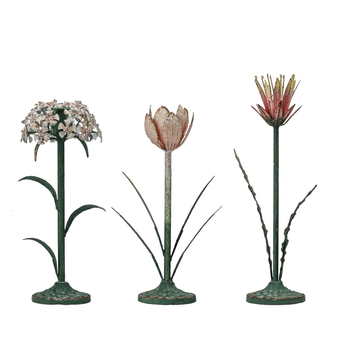 Hand-painted Iron Flower Taper Candle Holder