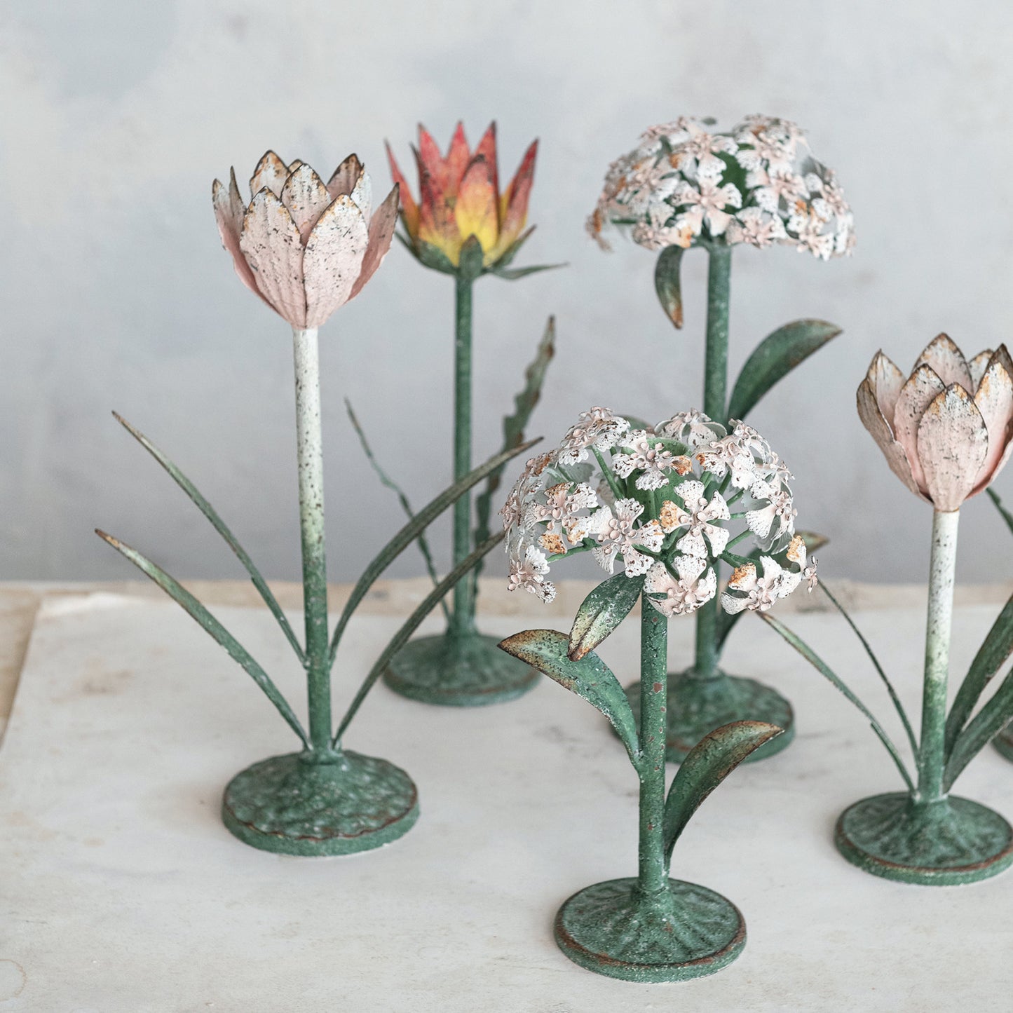 Hand-painted Iron Flower Taper Candle Holder