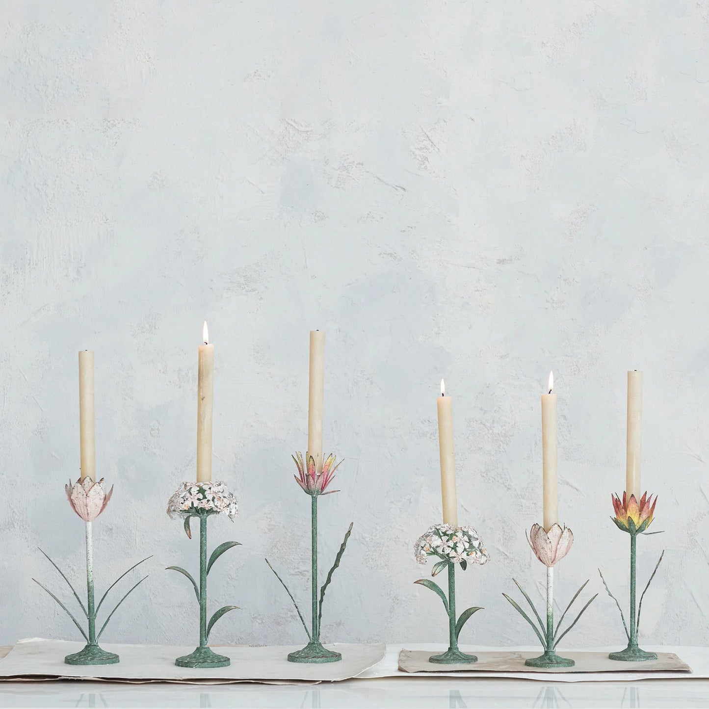 Hand-painted Iron Flower Taper Candle Holder