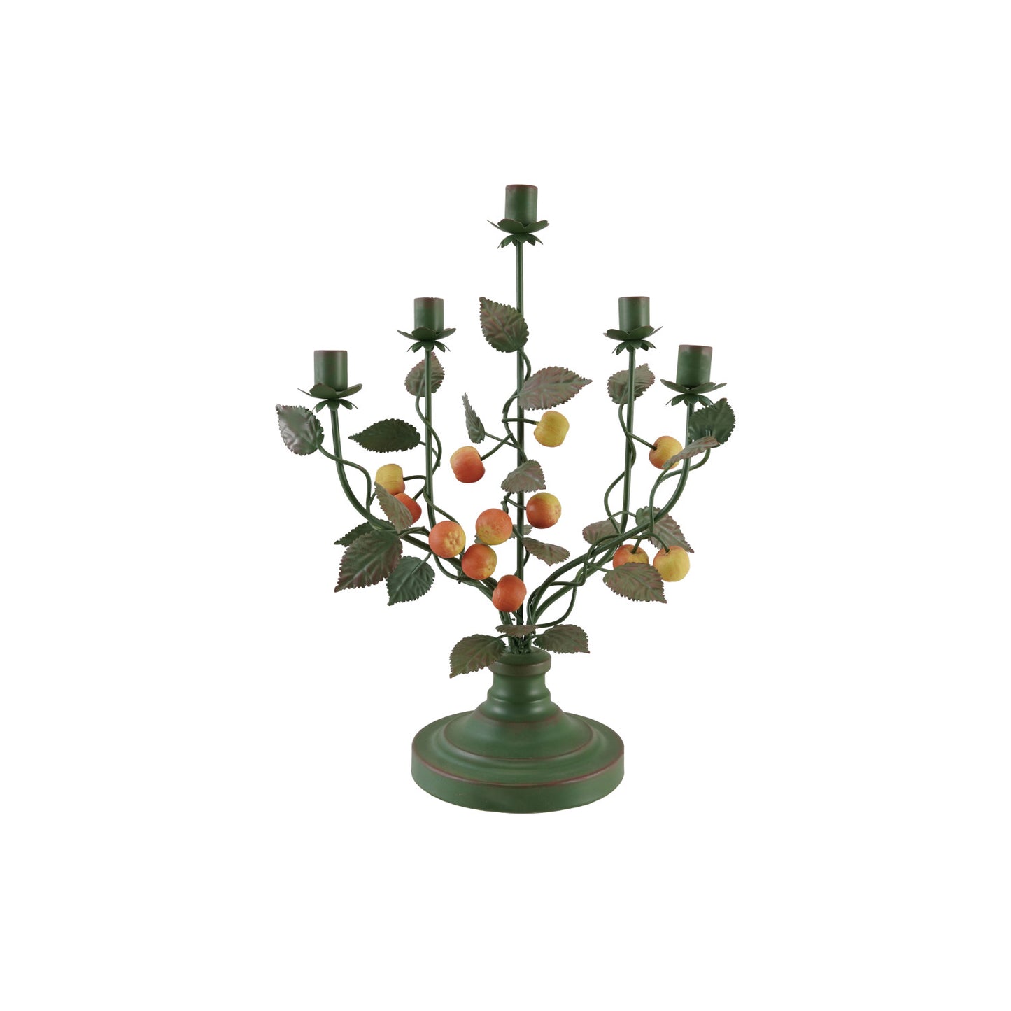 Hand-Painted Iron Crabapple Candelabra
