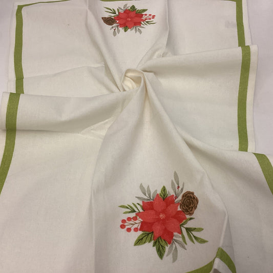 Single Poinsettia White Background Flour Sack Towel