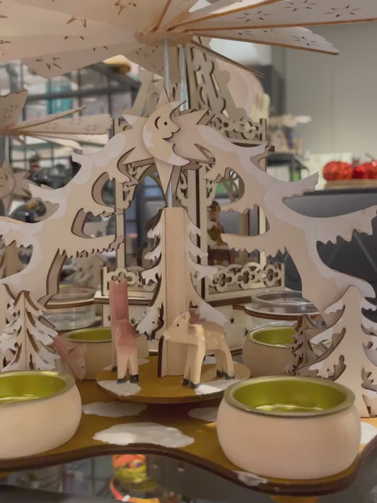 8.5" Tea Light Christmas Pyramid with Deer