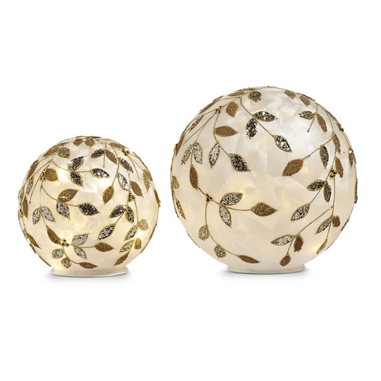 8" Lighted Champagne Leaf Balls
