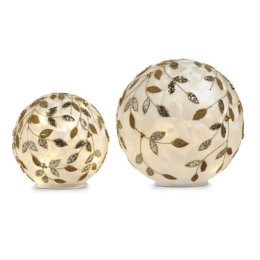 8" Lighted Champagne Leaf Balls