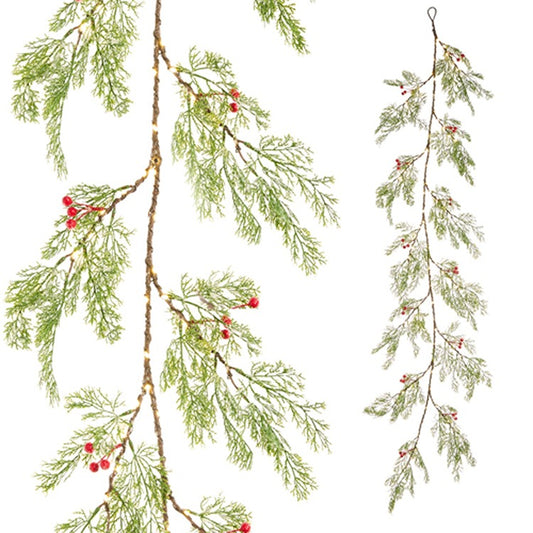 6' Frosted Berry Cedar Lighted Garland