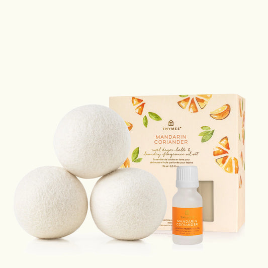 Thymes Mandarin Coriander Wool Dryer Balls and Oil Set