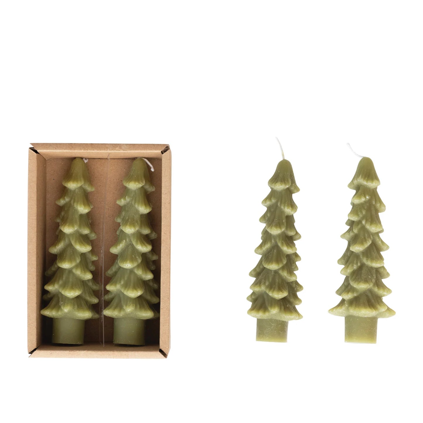 Unscented Tree Shaped Taper Candles, Set of 2 Evergreen