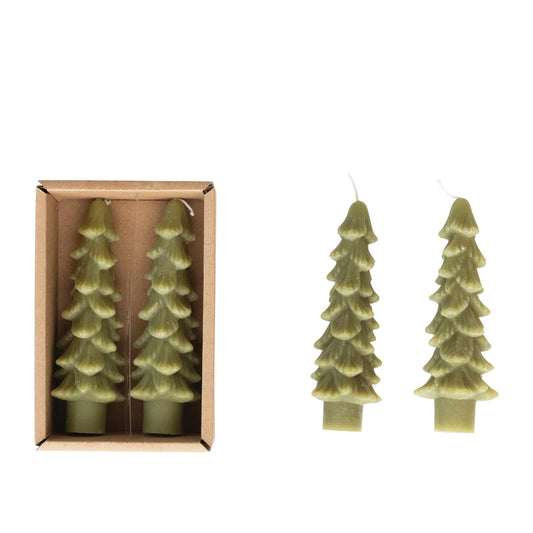 Unscented Tree Shaped Taper Candles, Set of 2 Evergreen