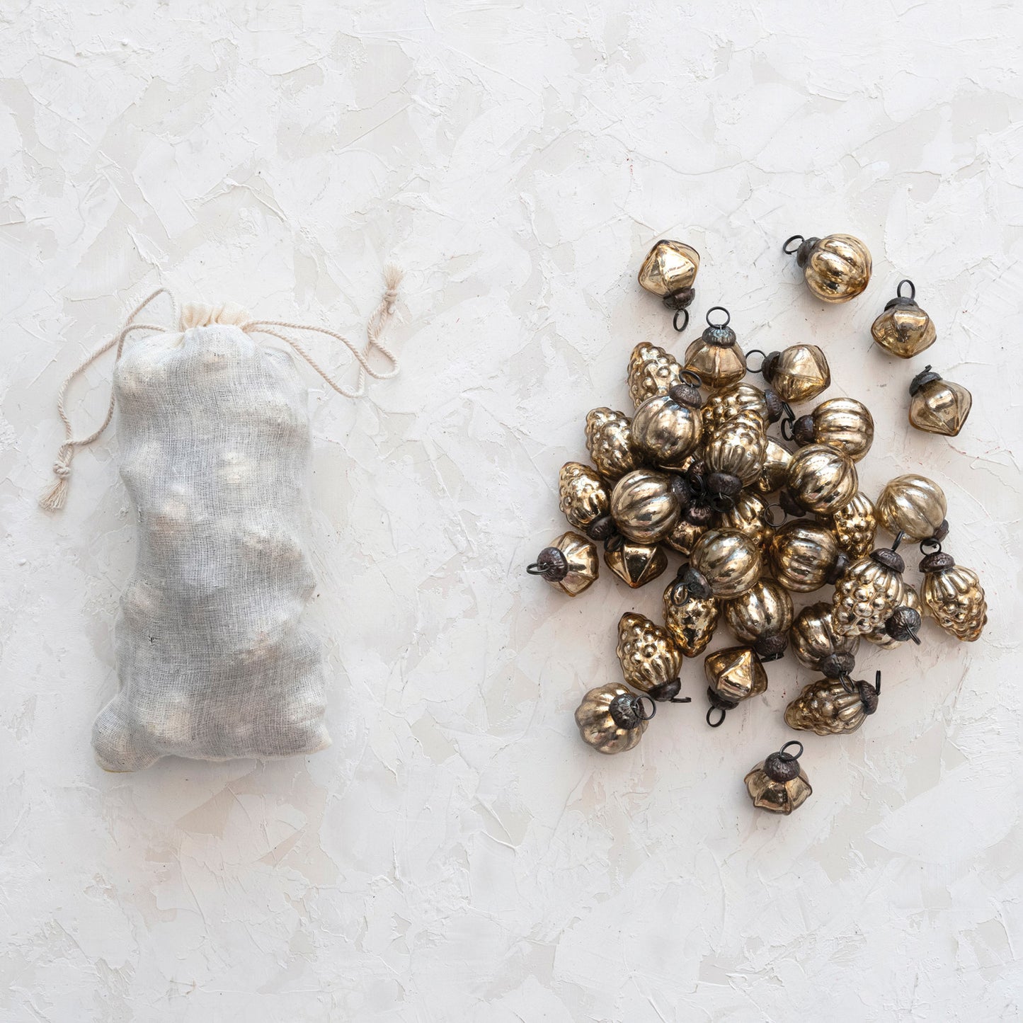 Pouch of Mercury Glass Ornaments