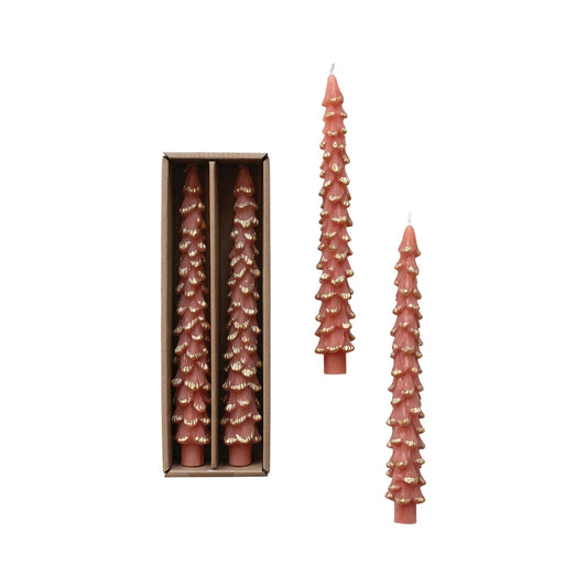Unscented Tree Shaped Taper Candles 10” Set of 2 Blush/Gold