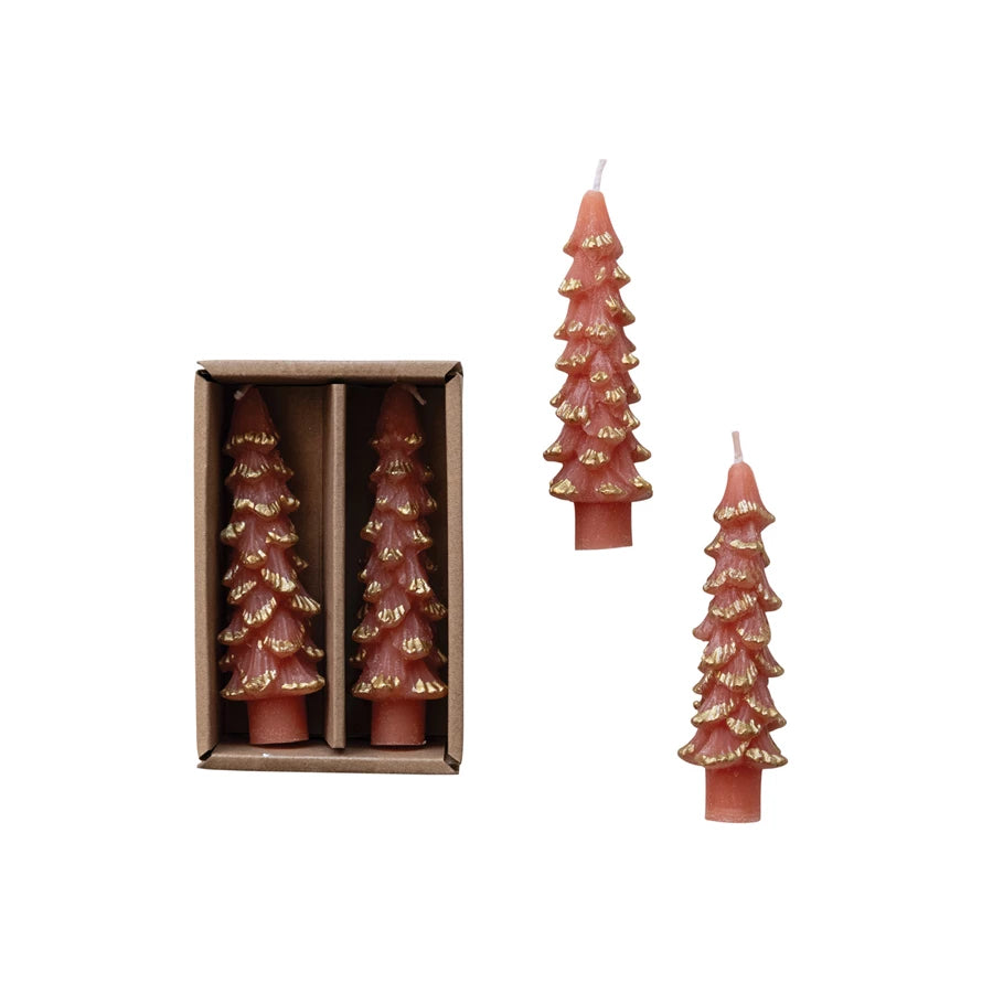 Uscented Tree Shaped Taper Candles Set of 2 Blush/Gold 4-3/4"