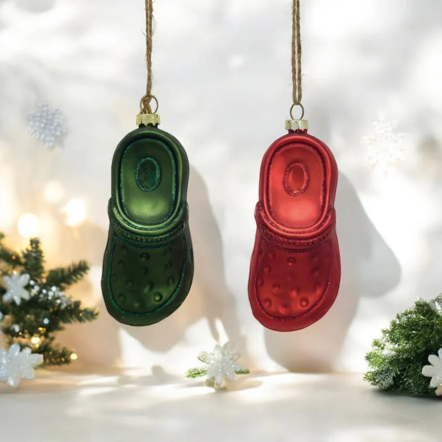 Hand-Painted Glass Garden Clog Ornament w/ Glitter, Green