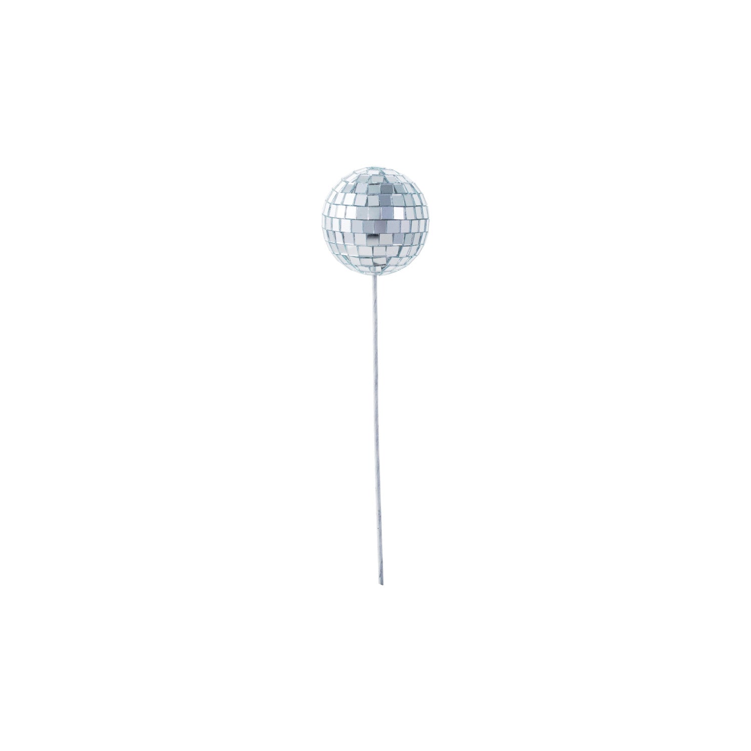6"H Foam & Mirrored Glass Mosaic Ball Plant Pick, Silver Finish