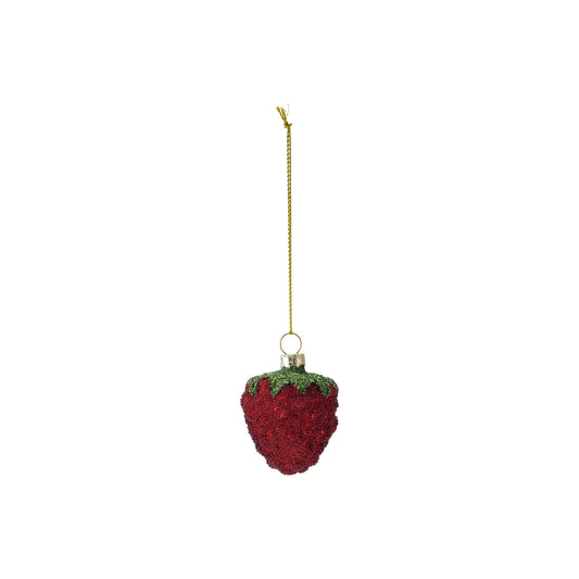2"H Glass Beaded Strawberry Ornament, Red & Green