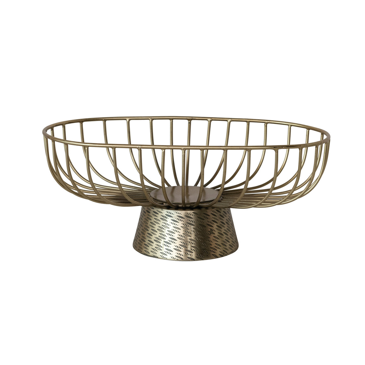 Decorative Embossed Metal Wire Footed Bowl, Gold Finish