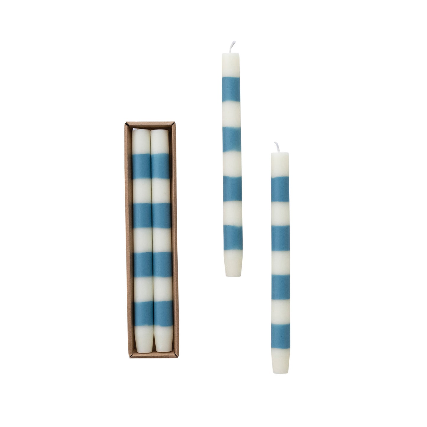 Unscented Blue and White Stripe Taper Candles