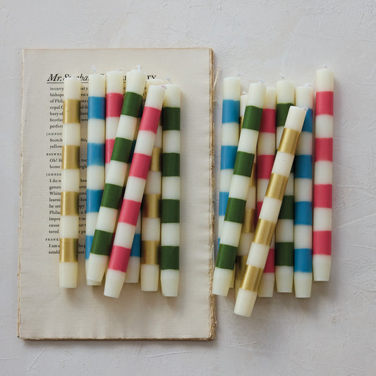 Unscented Blue and White Stripe Taper Candles