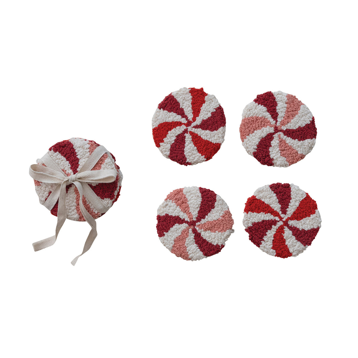 Cotton Tufted Candy Striped Coaster Set