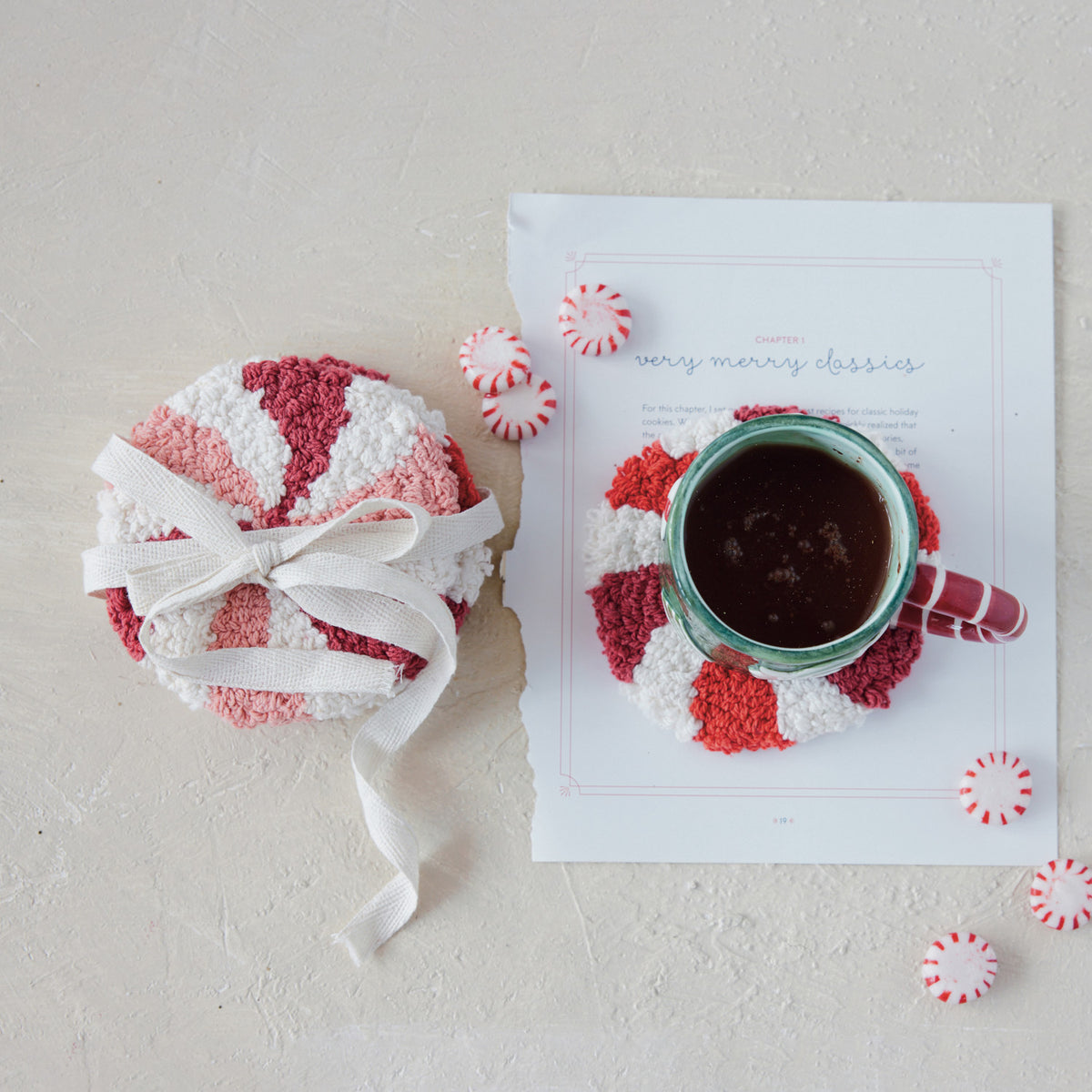 Cotton Tufted Candy Striped Coaster Set