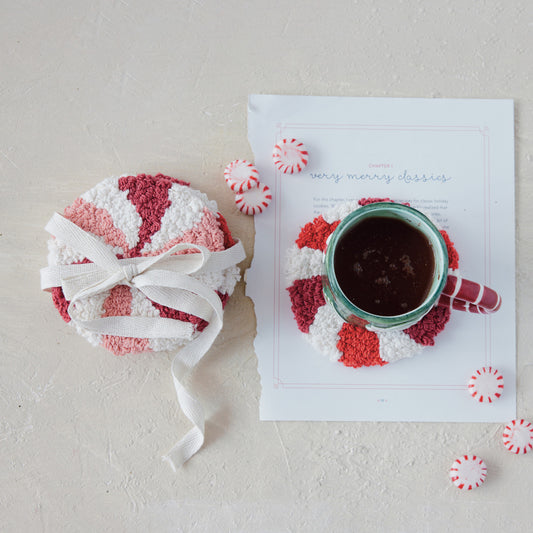 Cotton Tufted Candy Striped Coaster Set