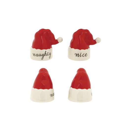 Hand-Painted Stoneware Santa Hat Shaped Salt & Pepper Shaker Set