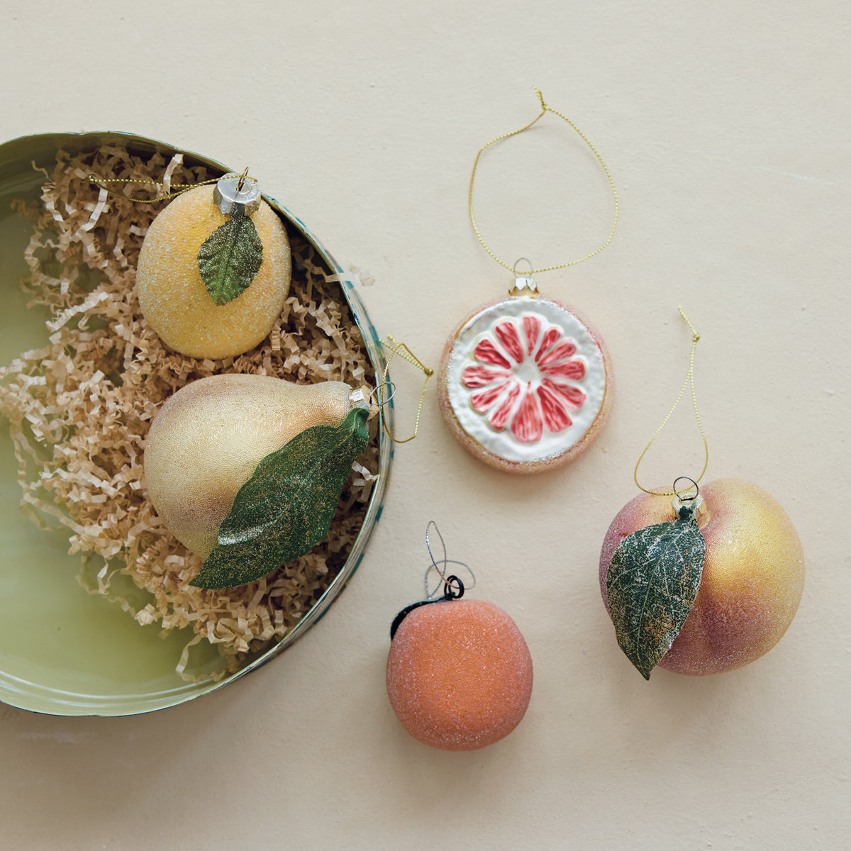 Hand-Painted Paper Mache Vintage Reproduction Orange Ornament with Glitter & Sugar
