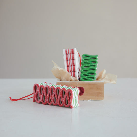 Clay Striped Ribbon Candy Ornament